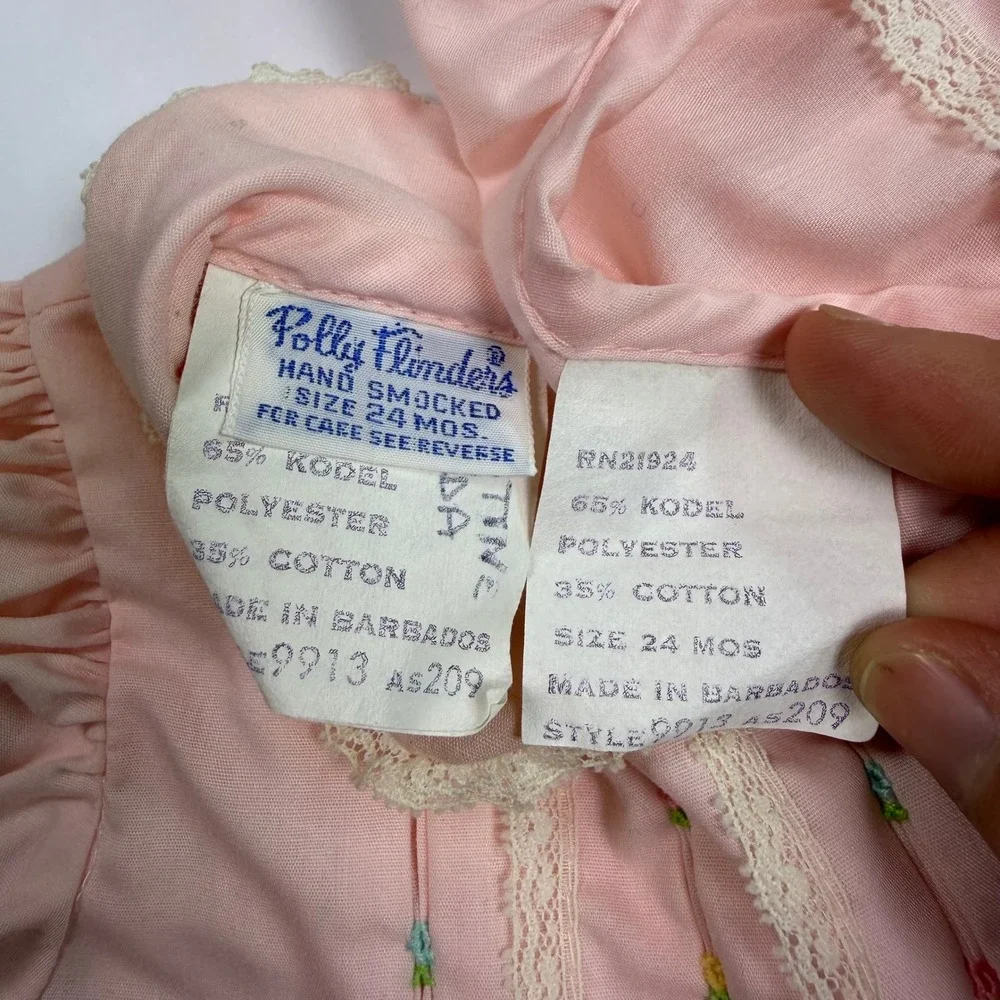 Polly Flinders Vintage Cottagecore Coquette Baby Dress Bonnet Set Pink Cotton